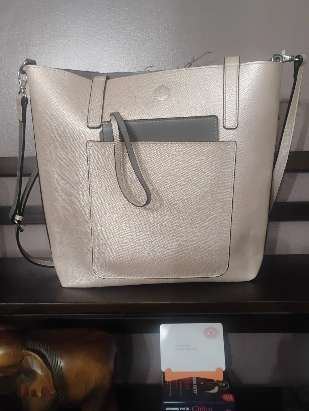 Champagne & Gray Tote with Crossbody Strap NWOT